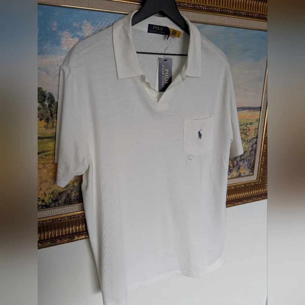 Ralph Lauren White Johnny Collar Polo with Navy Pony Logo